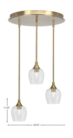 Empire Three Light Pendalier in New Age Brass with 6" Smoke Bubble Shade