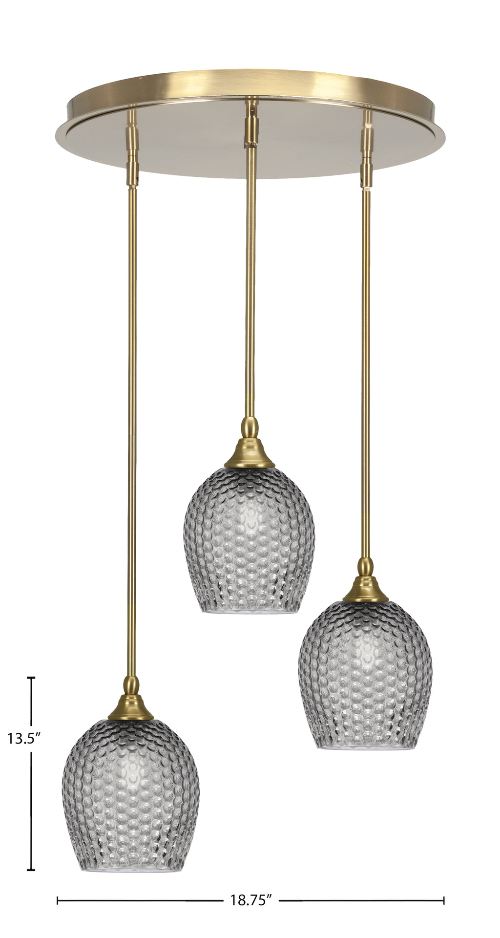 Empire Three Light Pendalier in New Age Brass with 7.5" Smoke Textured Shade
