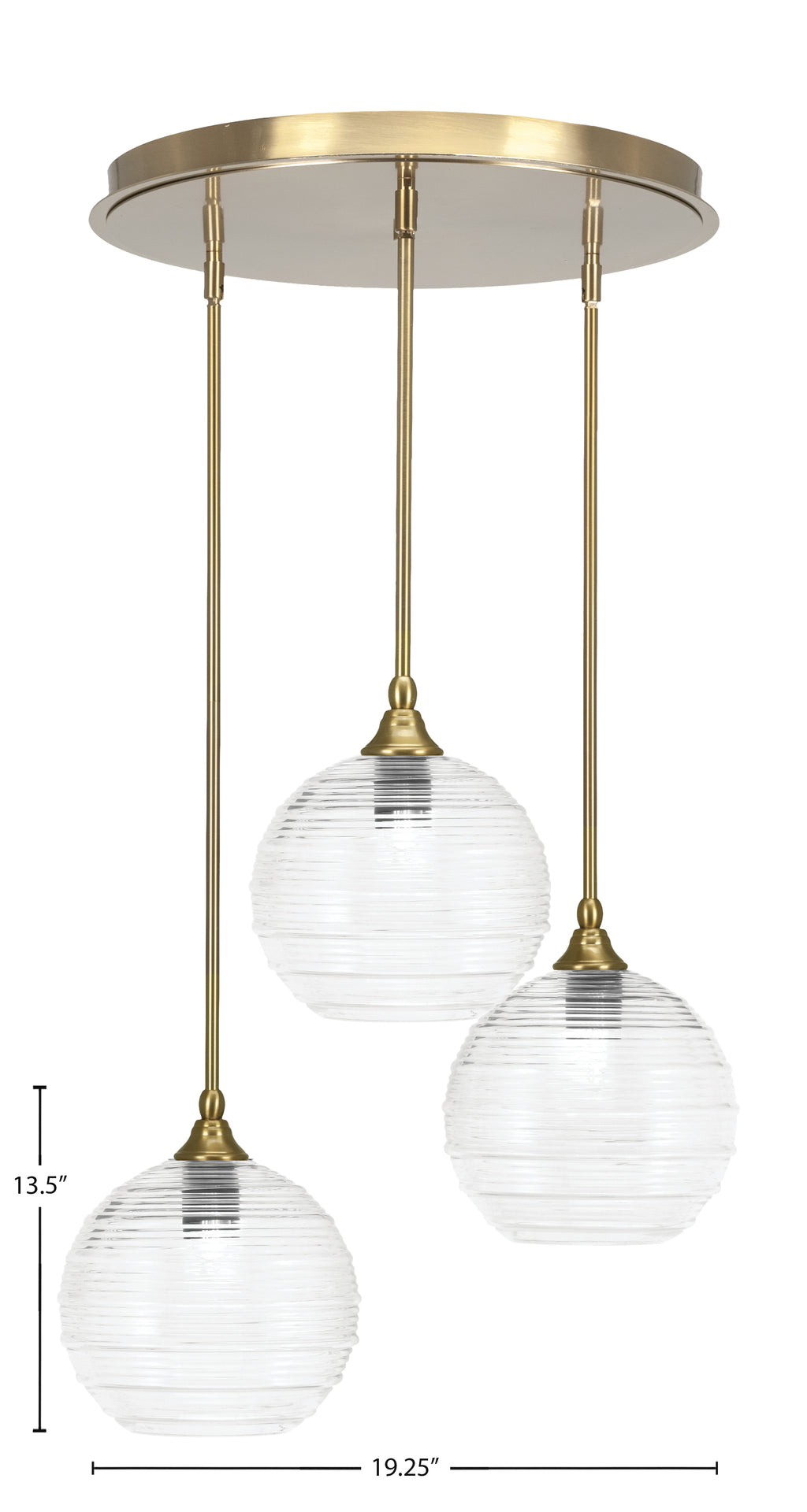 Empire Three Light Pendalier in New Age Brass with 7" Smoke Textured Shade