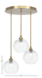 Empire Three Light Pendalier in New Age Brass with 7" Smoke Textured Shade