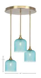 Empire Three Light Pendalier in New Age Brass with Turquoise Textured Shade
