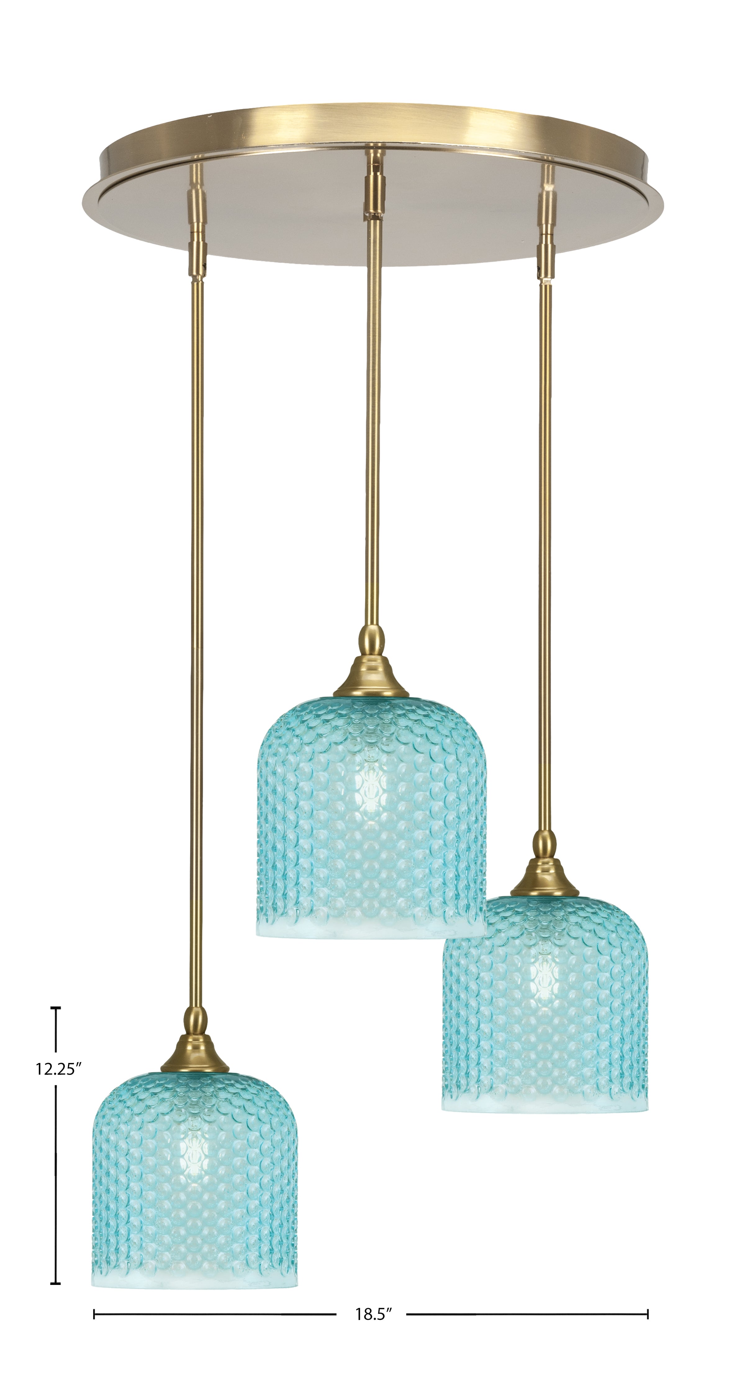 Empire Three Light Pendalier in New Age Brass with Turquoise Textured Shade