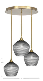 Empire Three Light Pendalier in New Age Brass with 9" Smoke Textured Shade