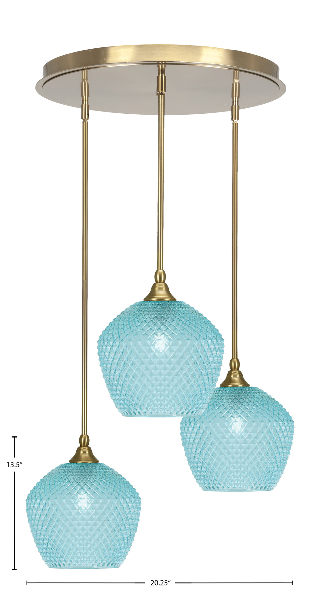 Empire Three Light Pendalier in New Age Brass with Turquoise Textured Shade