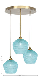 Empire Three Light Pendalier in New Age Brass with Turquoise Textured Shade
