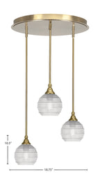 Empire Three Light Pendalier in New Age Brass with 6" Clear Ribbed Shade