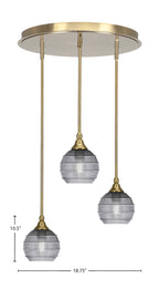 Empire Three Light Pendalier in New Age Brass with 6" Smoke Ribbed Shade