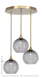 Empire Three Light Pendalier in New Age Brass with 10" Smoke Ribbed Shade