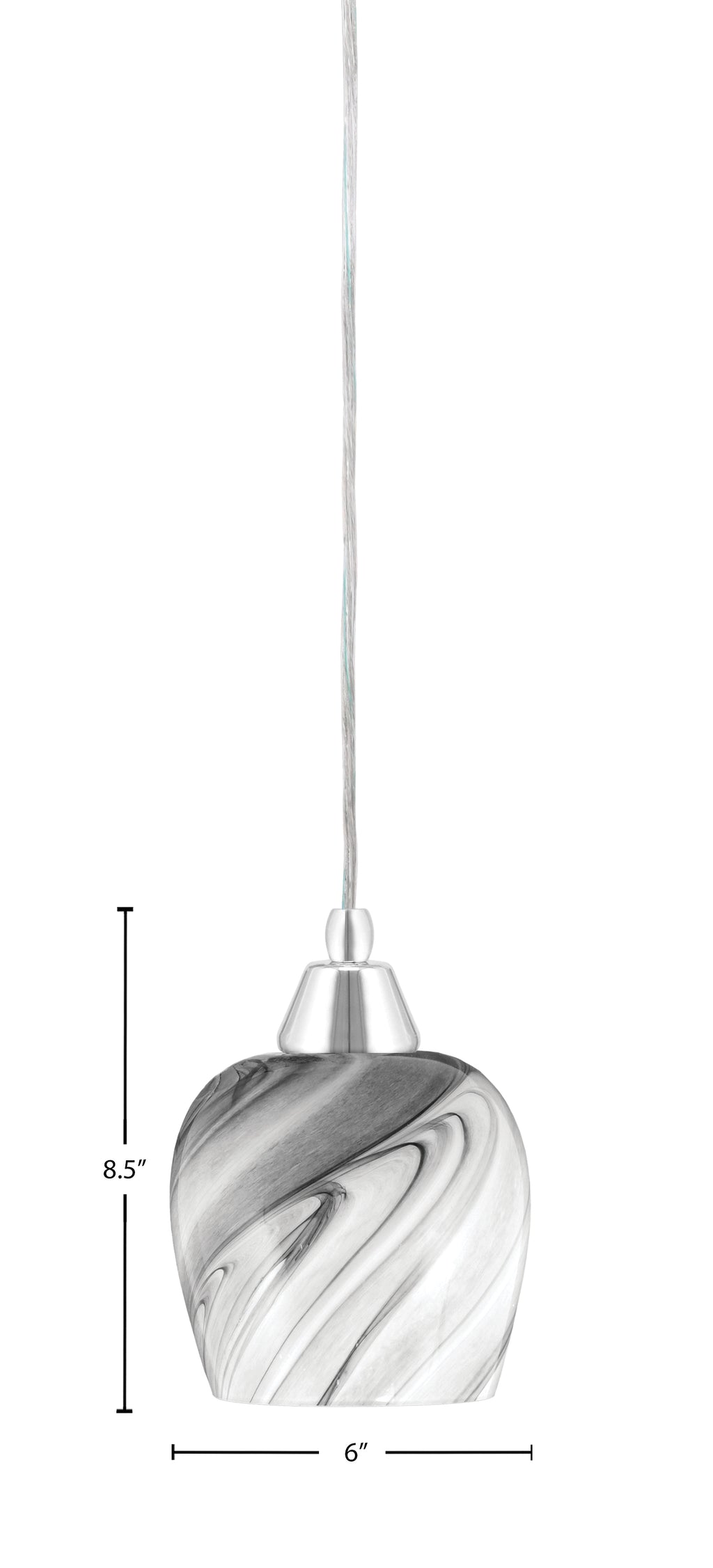 Any One Light Mini Pendant in Chrome with Onyx Swirl Shade
