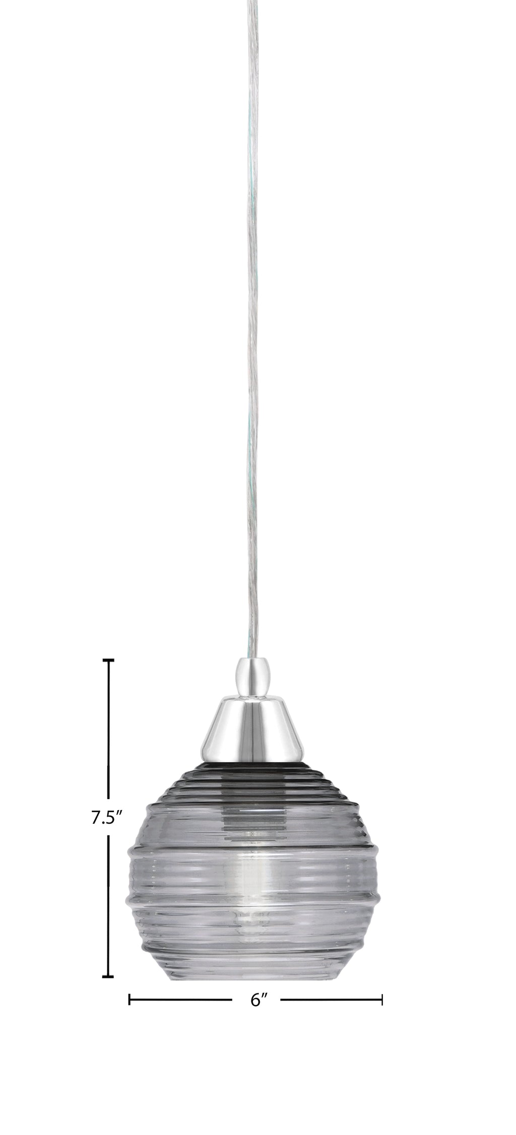 Any One Light Mini Pendant in Chrome with Smoke Ribbed Shade