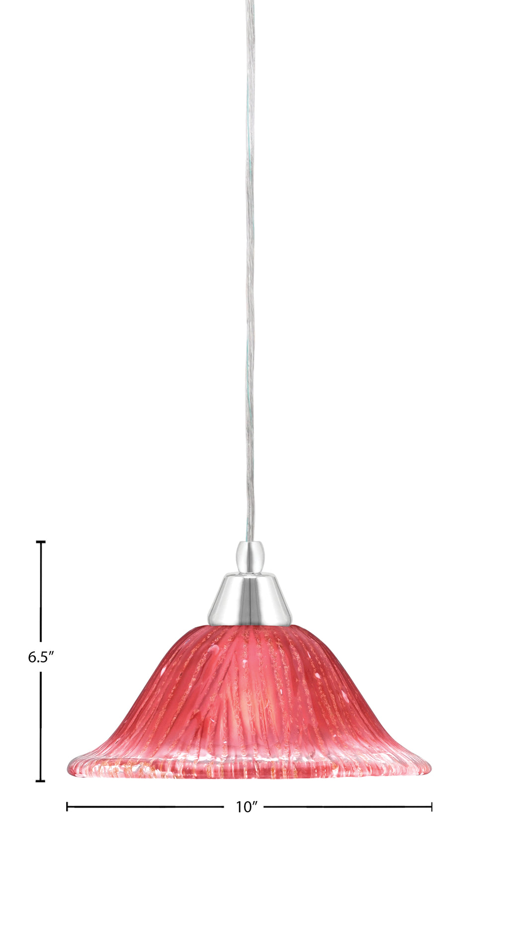 Any One Light Mini Pendant in Chrome with 10" Raspberry Crystal Shade