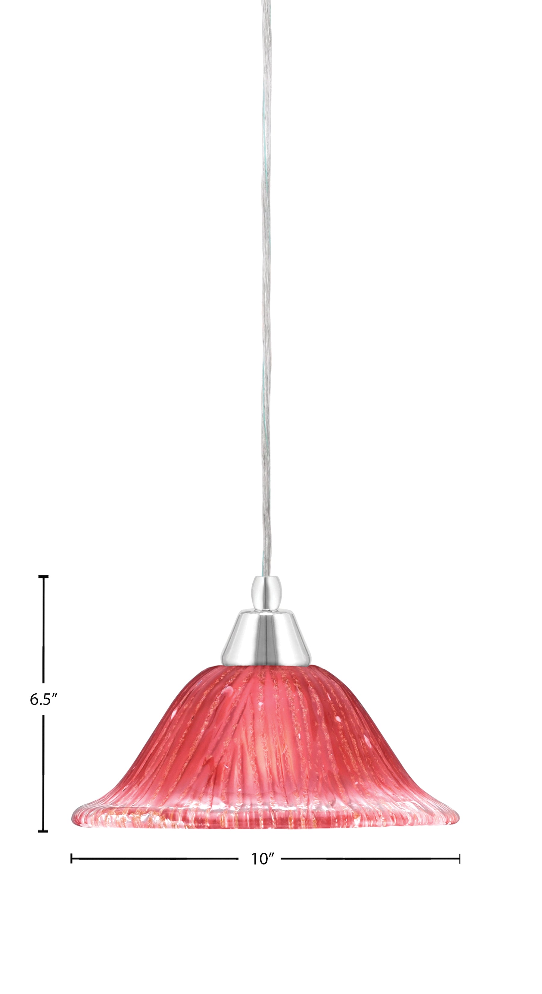 Any One Light Mini Pendant in Chrome with 10" Raspberry Crystal Shade