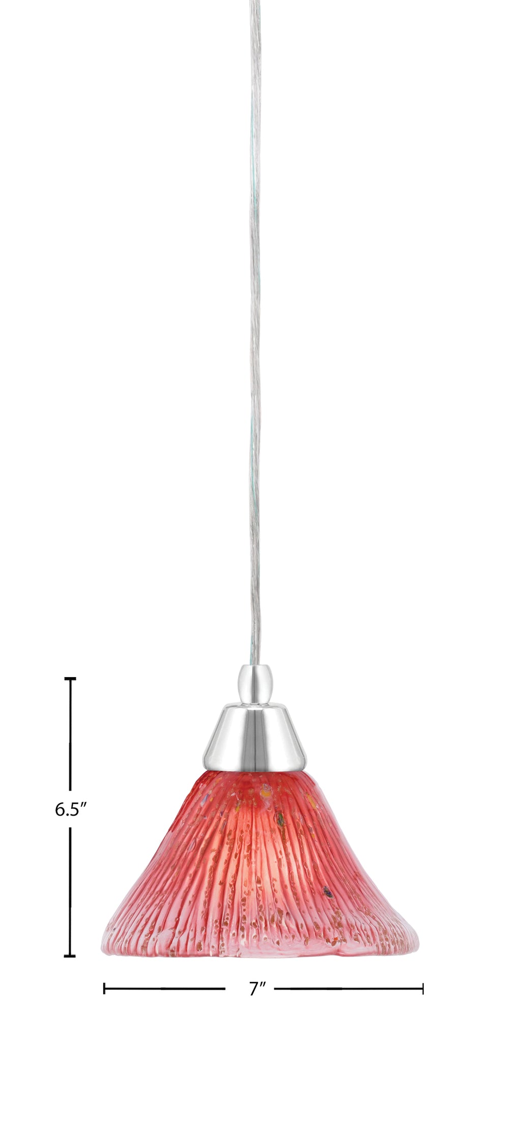 Any One Light Mini Pendant in Chrome with 7" Raspberry Crystal Shade