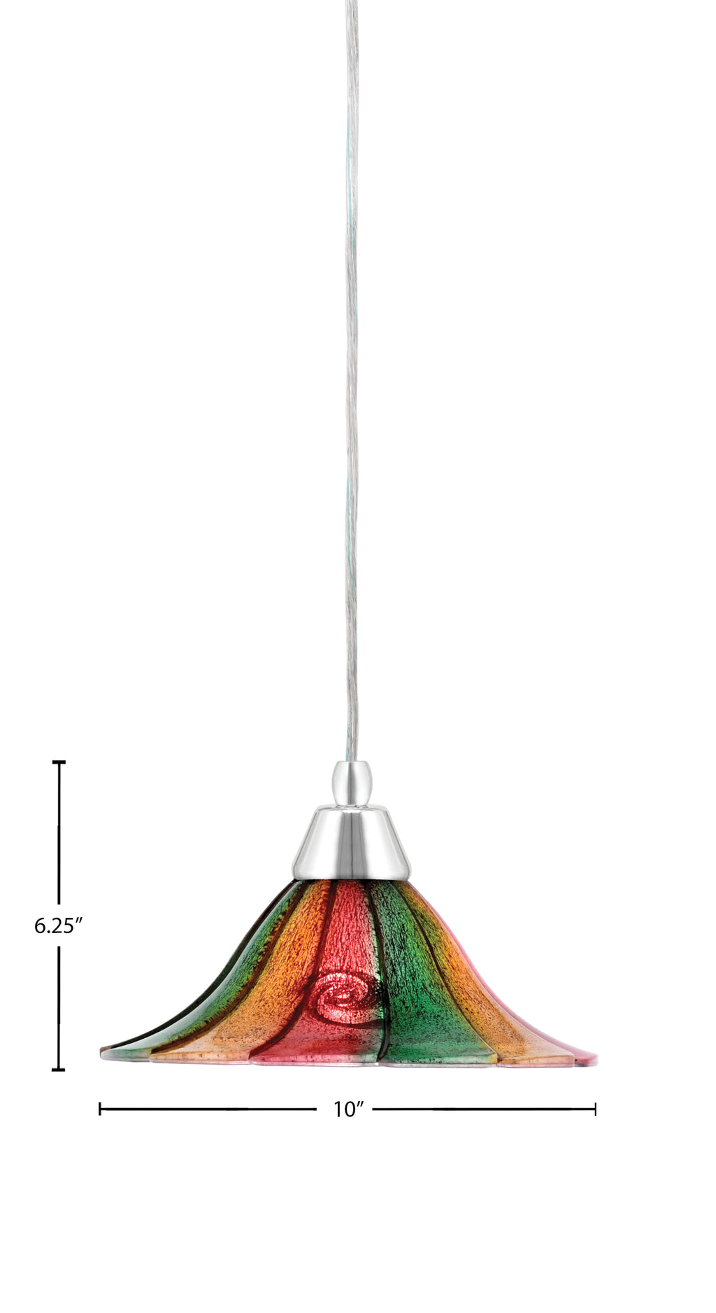 Any One Light Mini Pendant in Chrome with 10" Mardi Gras Shade