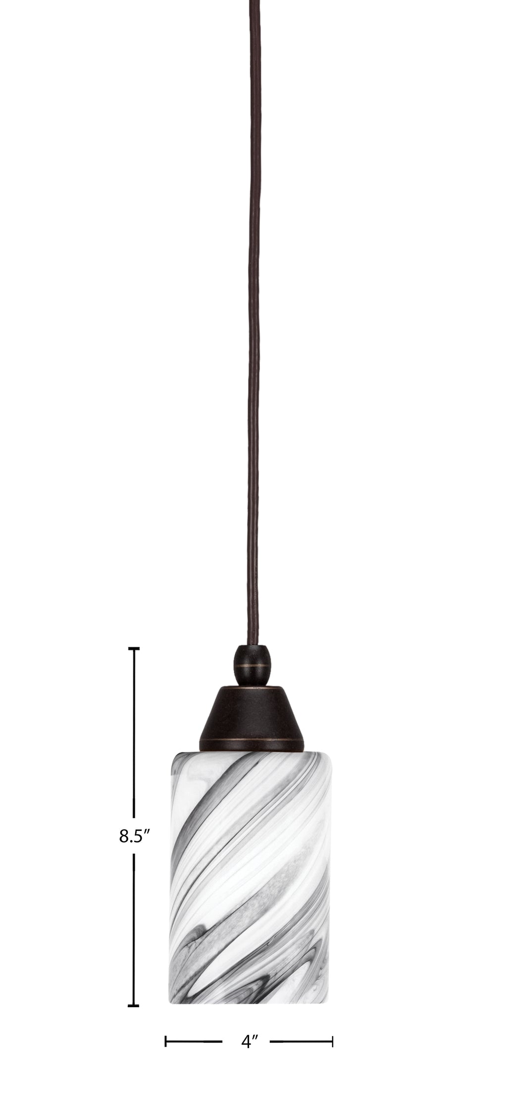 Any One Light Mini Pendant in Dark Granite with Onyx Swirl Shade