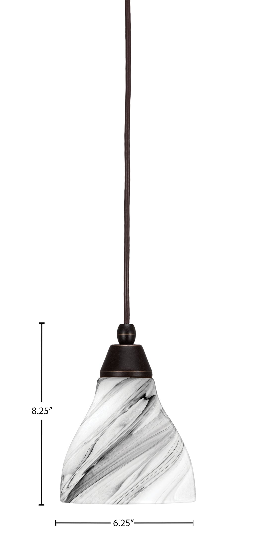 Any One Light Mini Pendant in Dark Granite with Onyx Swirl Shade