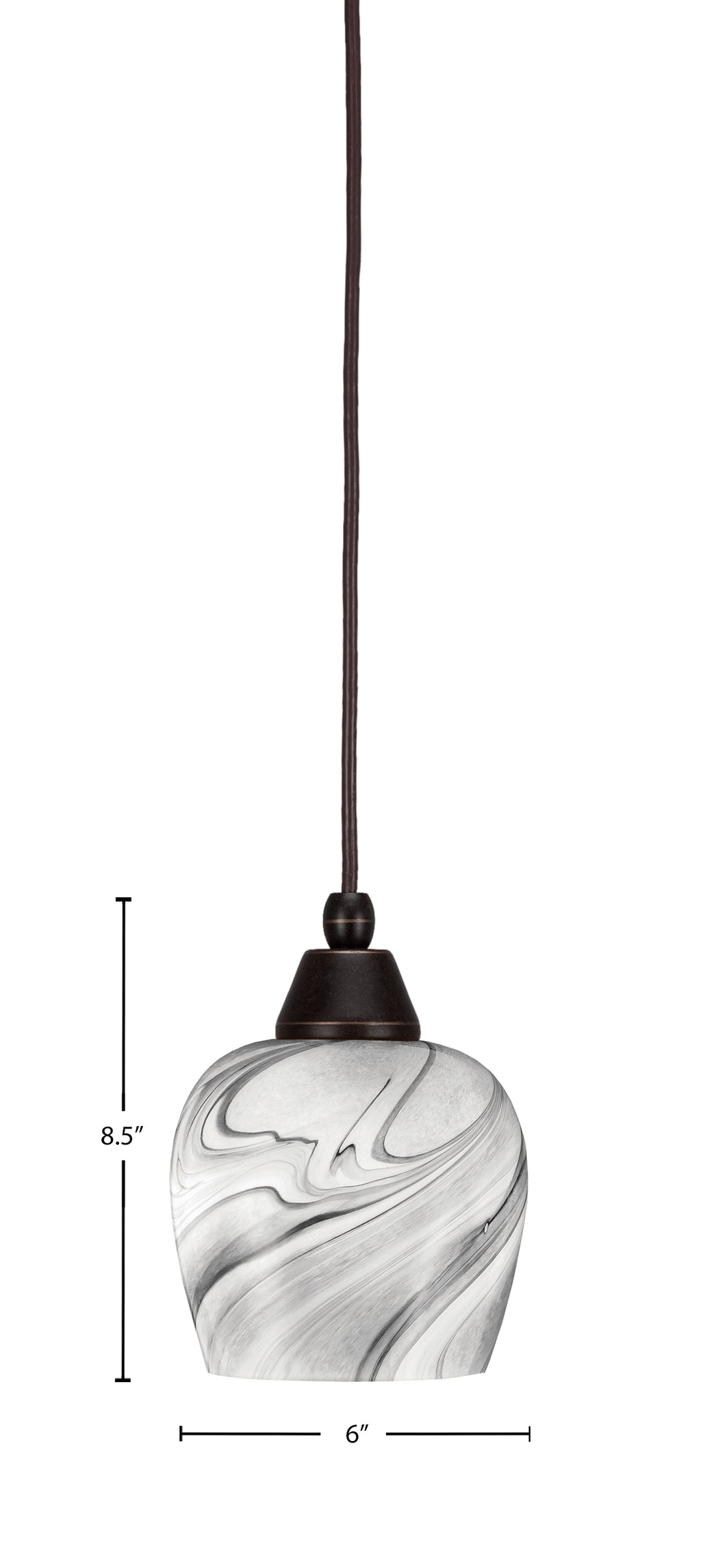 Any One Light Mini Pendant in Dark Granite with Onyx Swirl Shade