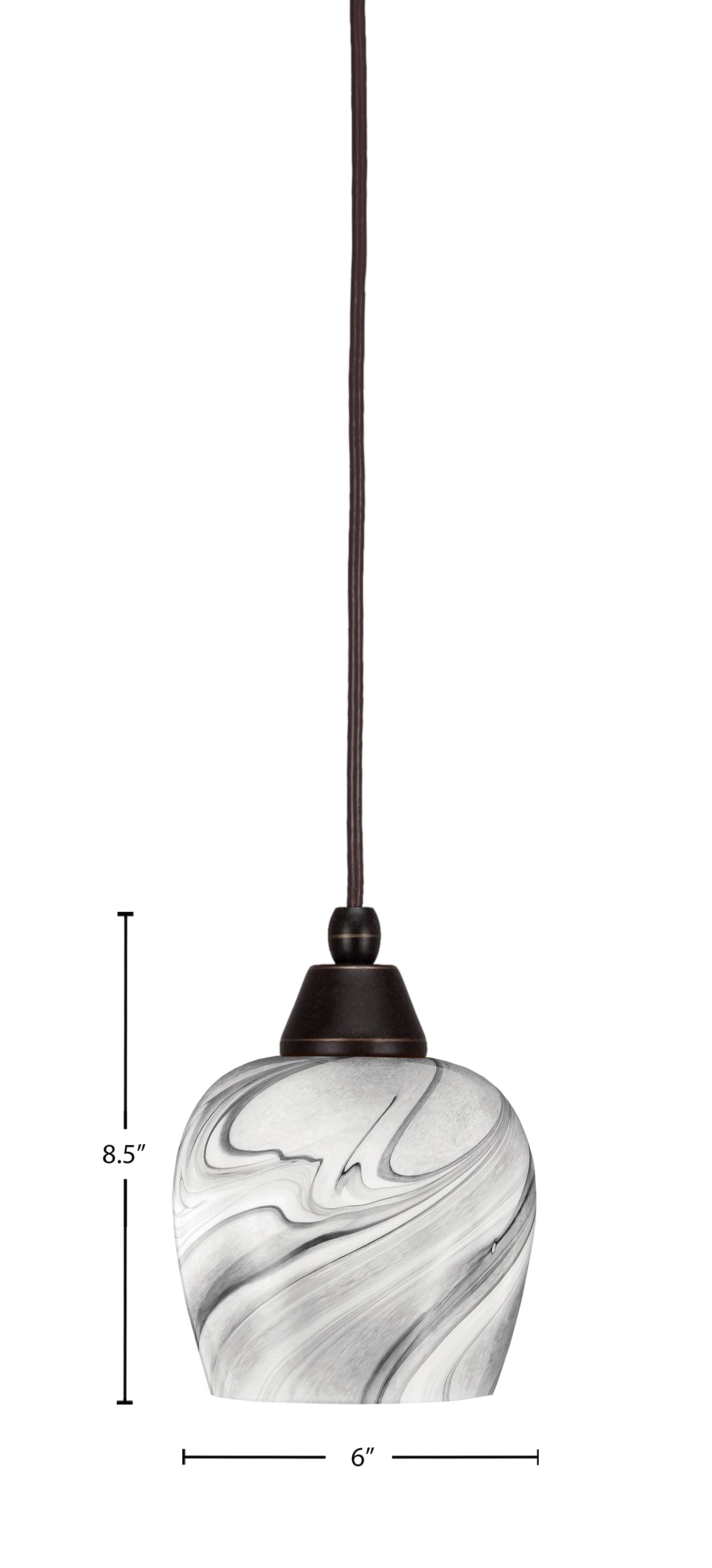 Any One Light Mini Pendant in Dark Granite with Onyx Swirl Shade