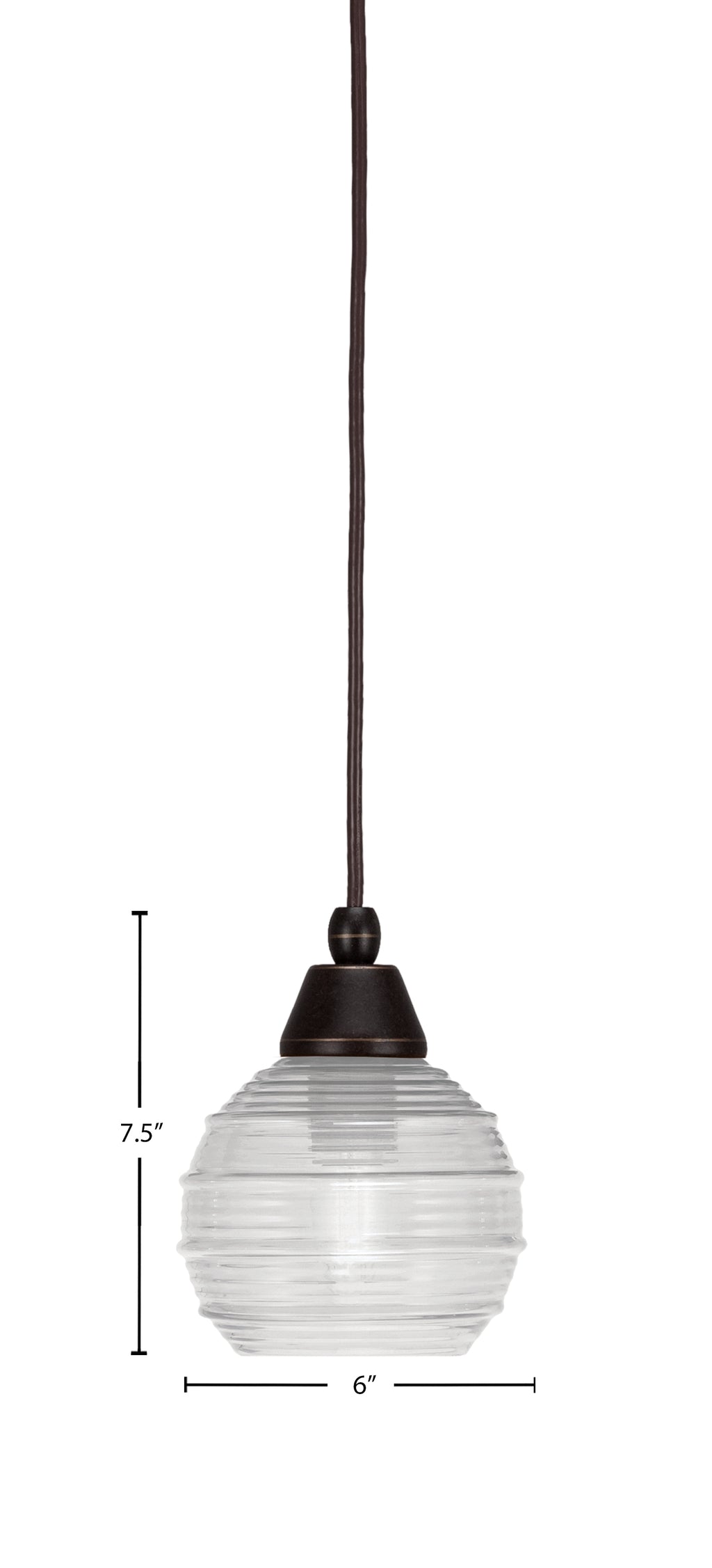 Any One Light Mini Pendant in Dark Granite with Clear Ribbed Shade