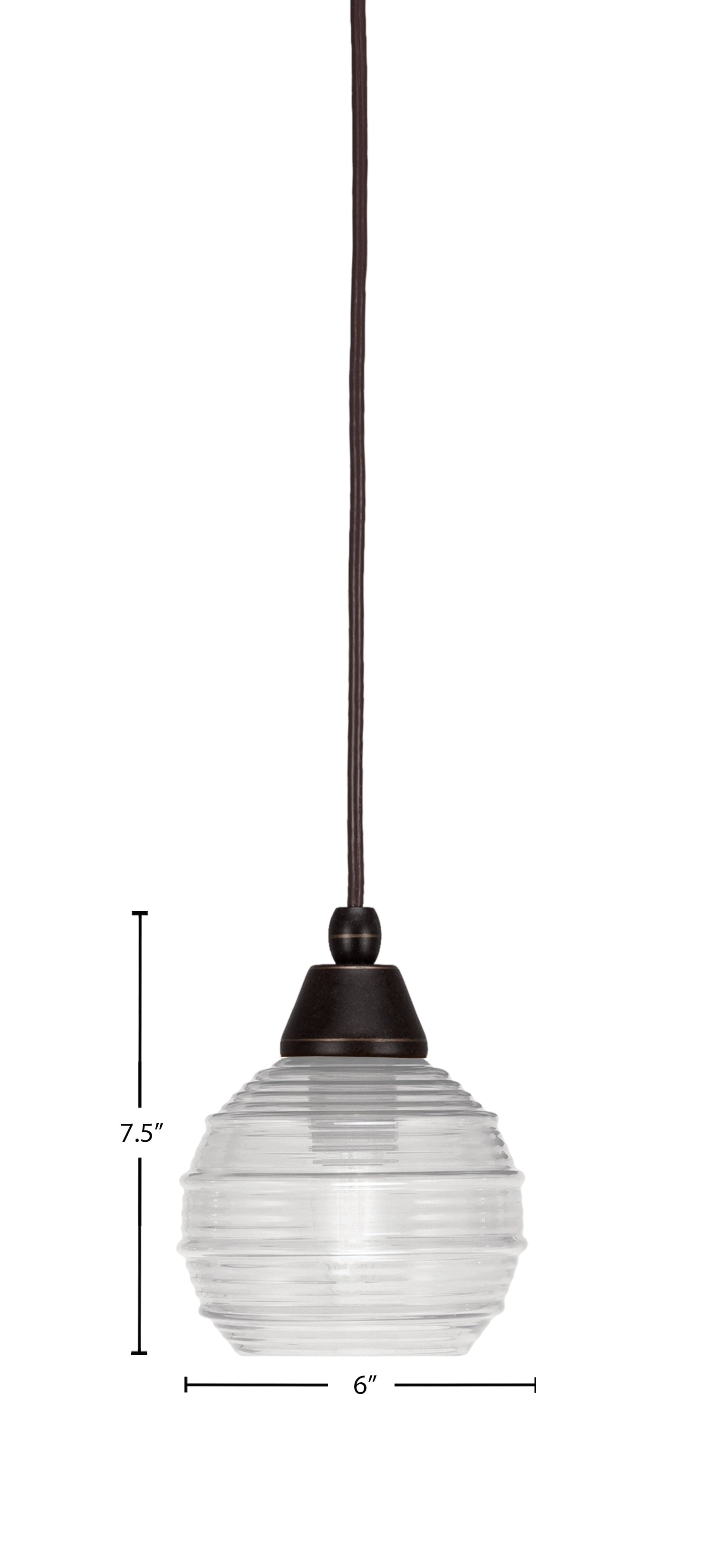 Any One Light Mini Pendant in Dark Granite with Clear Ribbed Shade