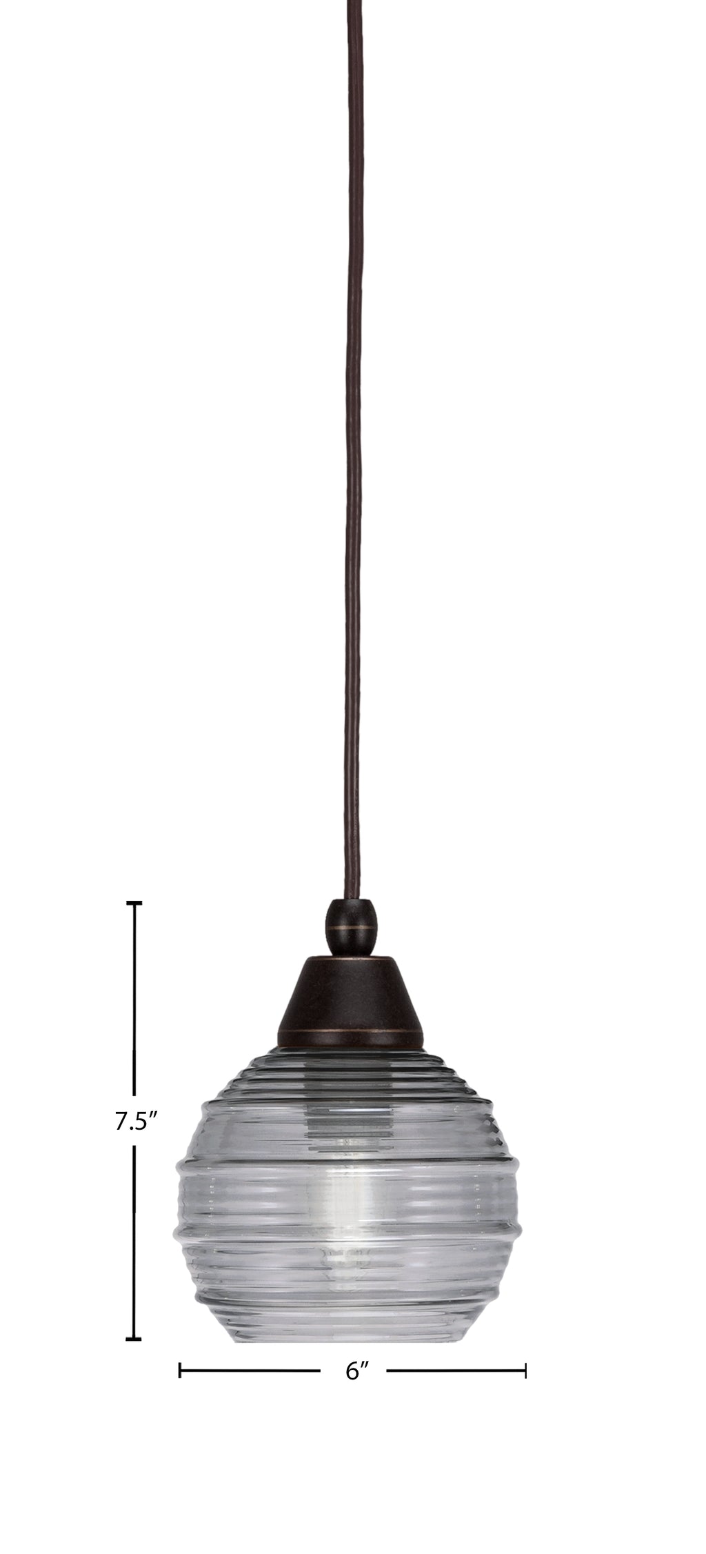 Any One Light Mini Pendant in Dark Granite with Smoke Ribbed Shade