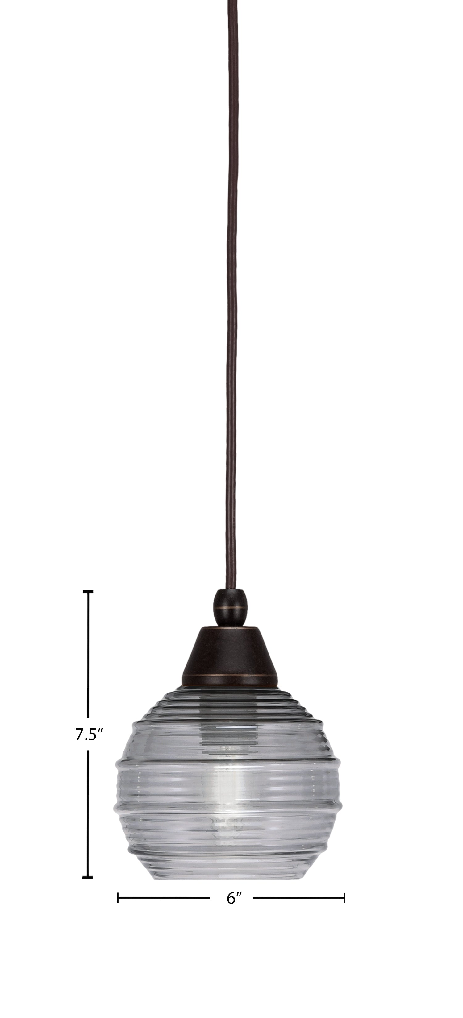 Any One Light Mini Pendant in Dark Granite with Smoke Ribbed Shade
