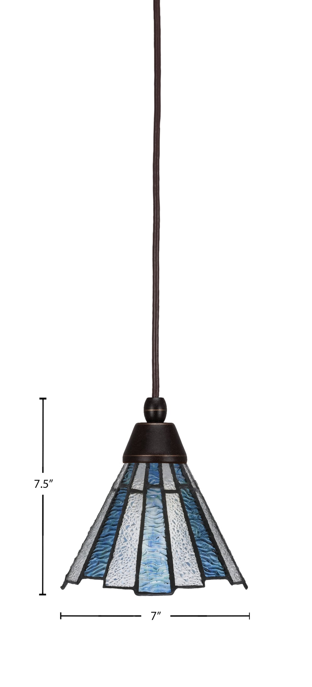 Any One Light Mini Pendant in Dark Granite with 7" Sea Ice Art Glass Shade