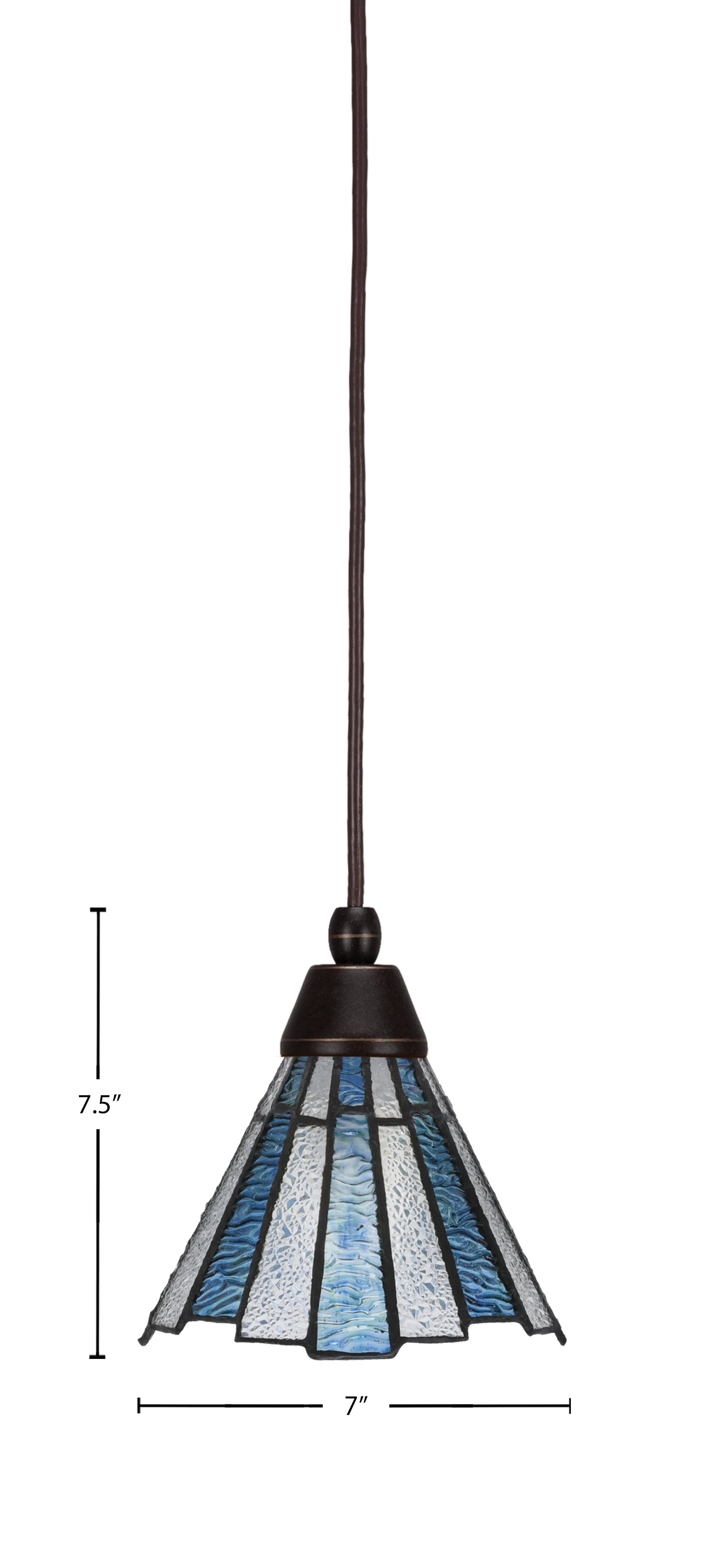 Any One Light Mini Pendant in Dark Granite with 7" Sea Ice Art Glass Shade