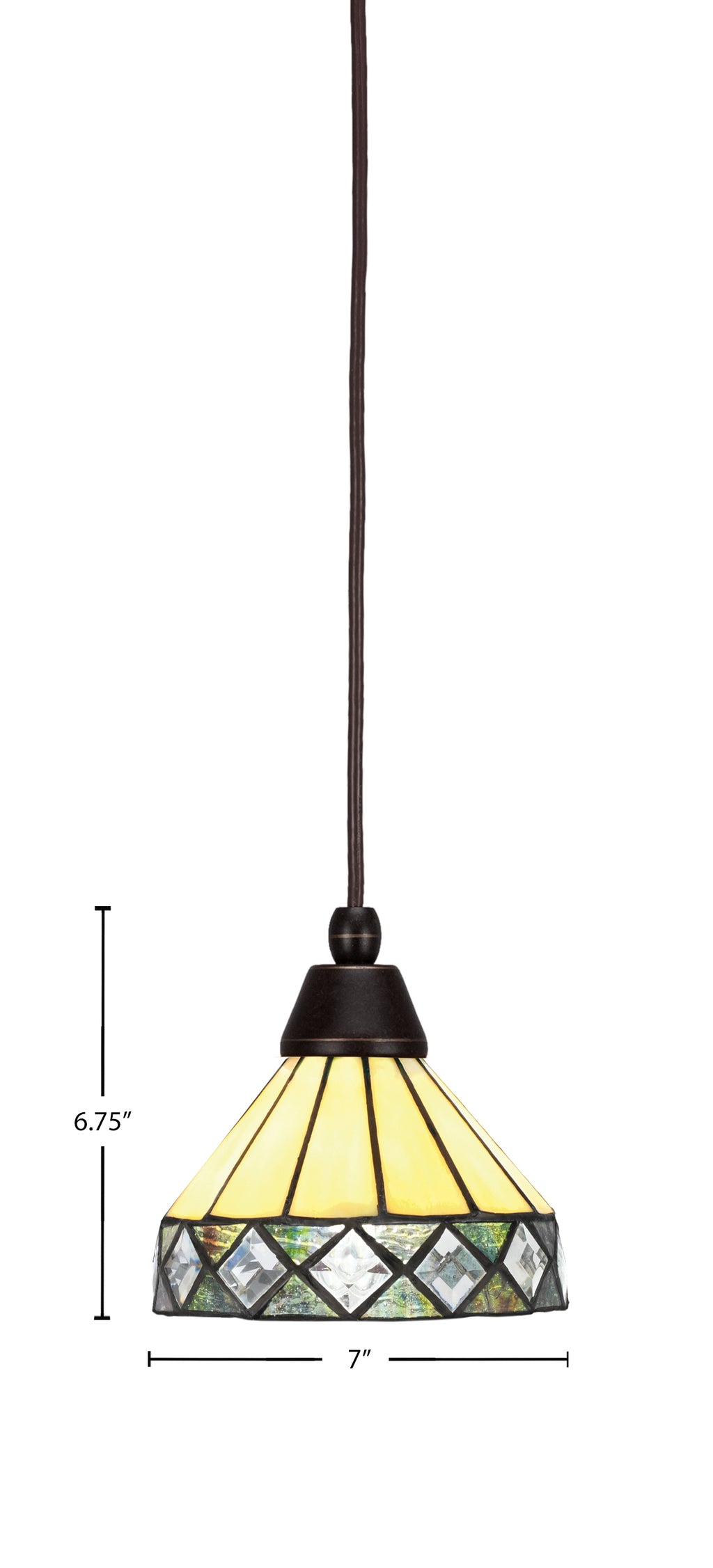Any One Light Mini Pendant in Dark Granite with Diamond Peak Art Glass Shade