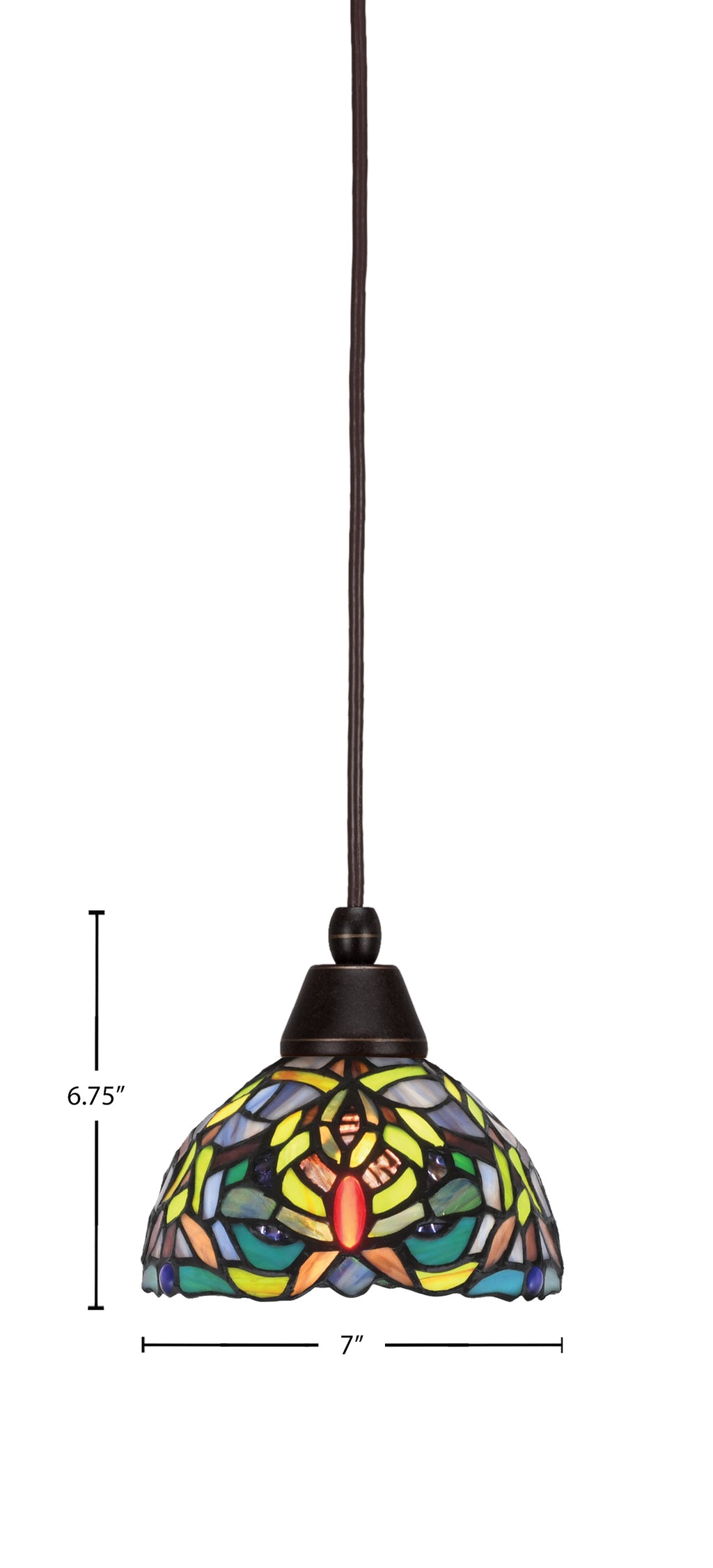 Any One Light Mini Pendant in Dark Granite with Kaleidoscope Art Glass Shade