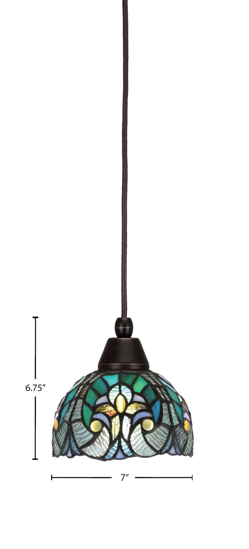 Any One Light Mini Pendant in Dark Granite with Turquoise Cypress Art Glass Shade