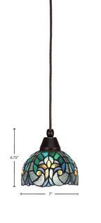 Any One Light Mini Pendant in Dark Granite with Turquoise Cypress Art Glass Shade