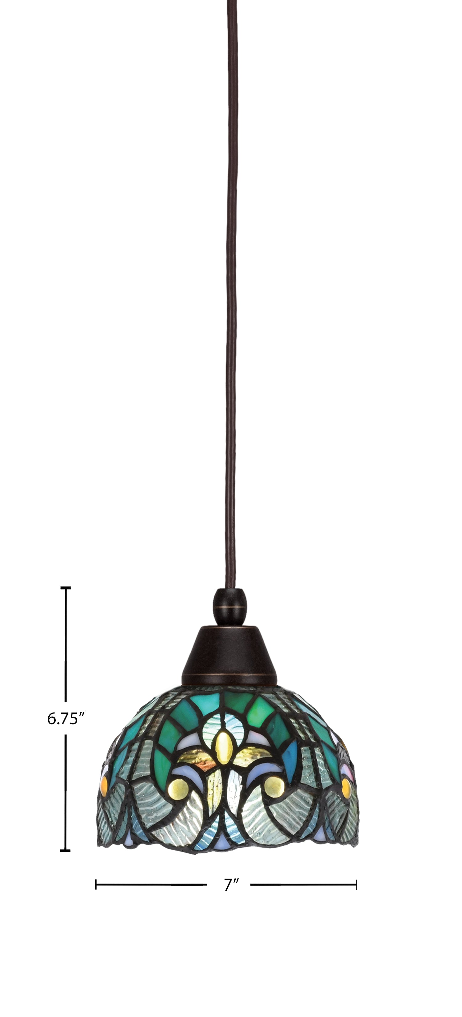 Any One Light Mini Pendant in Dark Granite with Turquoise Cypress Art Glass Shade