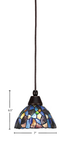 Any One Light Mini Pendant in Dark Granite with Blue Mosaic Art Glass Shade