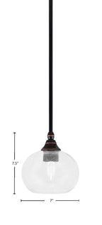 Stem One Light Mini Pendant in Black Copper with 7" Clear Bubble Shade