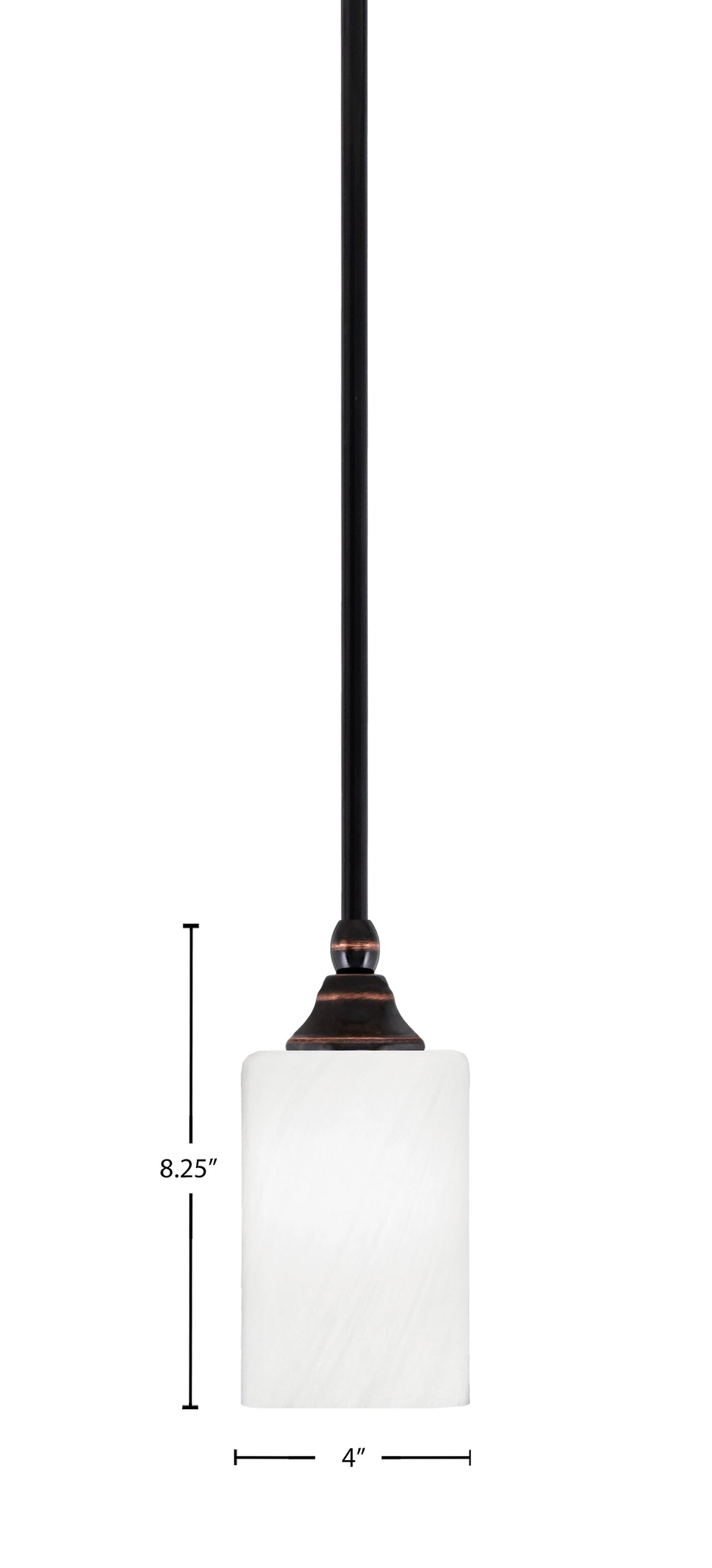 Stem One Light Mini Pendant in Black Copper with 4" White Marble Shade