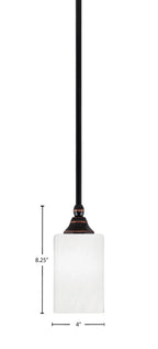 Stem One Light Mini Pendant in Black Copper with 4" White Marble Shade
