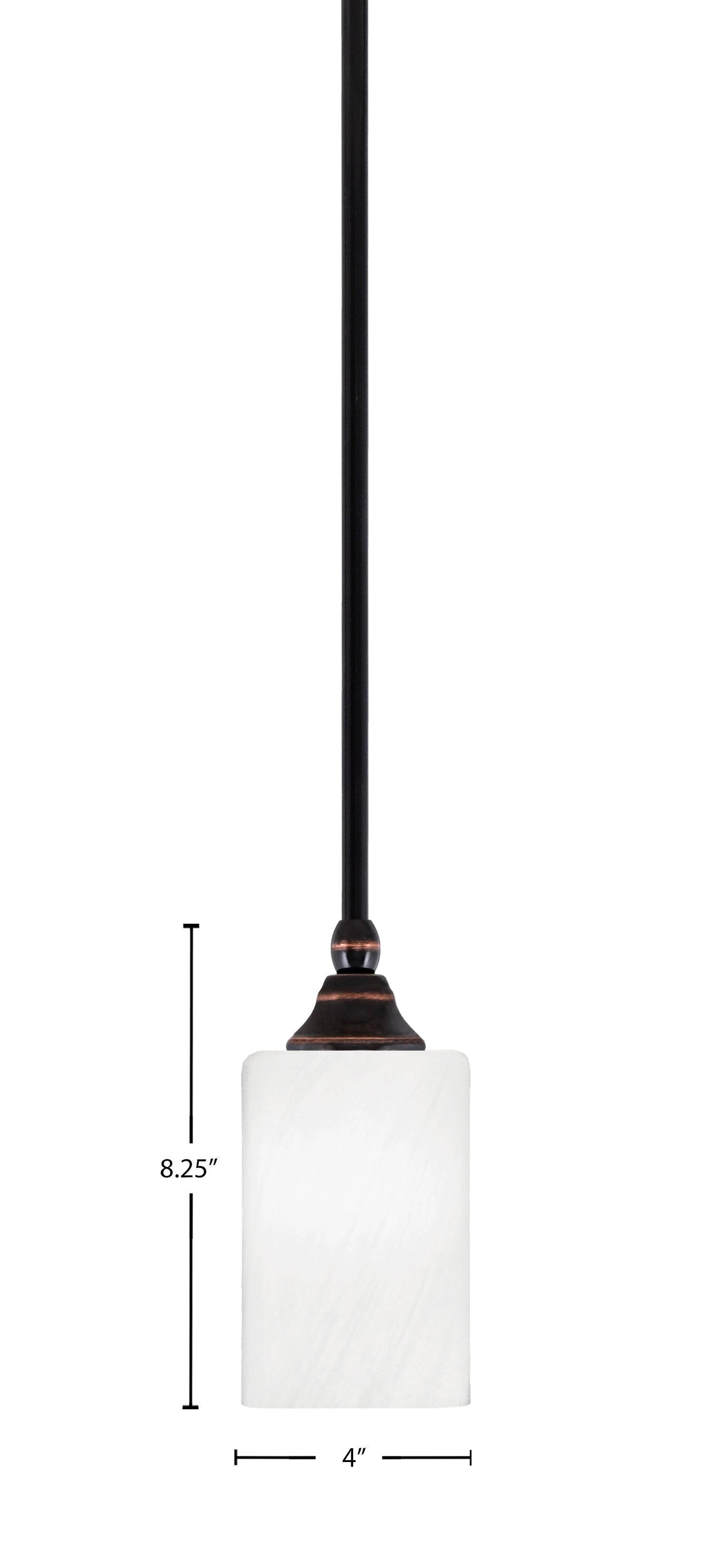 Stem One Light Mini Pendant in Black Copper with 4" White Marble Shade