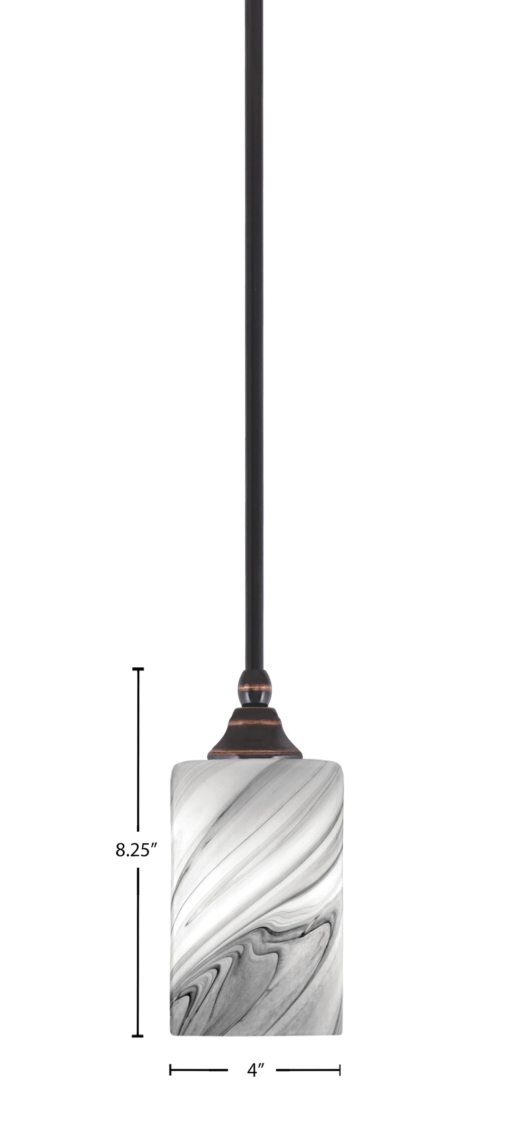 Stem One Light Mini Pendant in Black Copper with 4" Onyx Swirl Shade