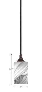Stem One Light Mini Pendant in Black Copper with 4" Onyx Swirl Shade