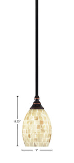Any One Light Mini Pendant in Black Copper with 5" Ivory Glaze Seashell Shade