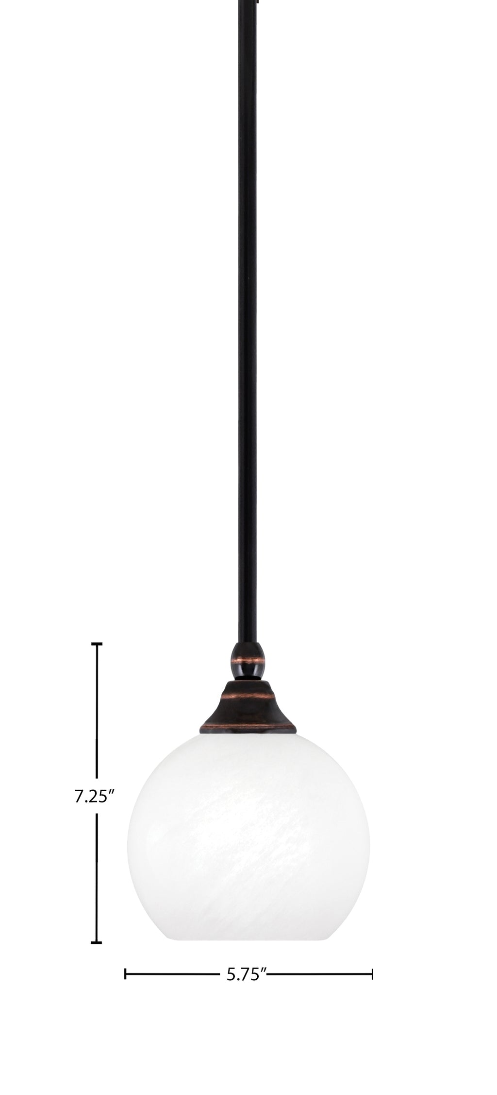 Stem One Light Mini Pendant in Black Copper with 5.75" White Marble Shade