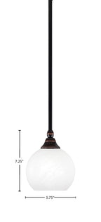 Stem One Light Mini Pendant in Black Copper with 5.75" White Marble Shade