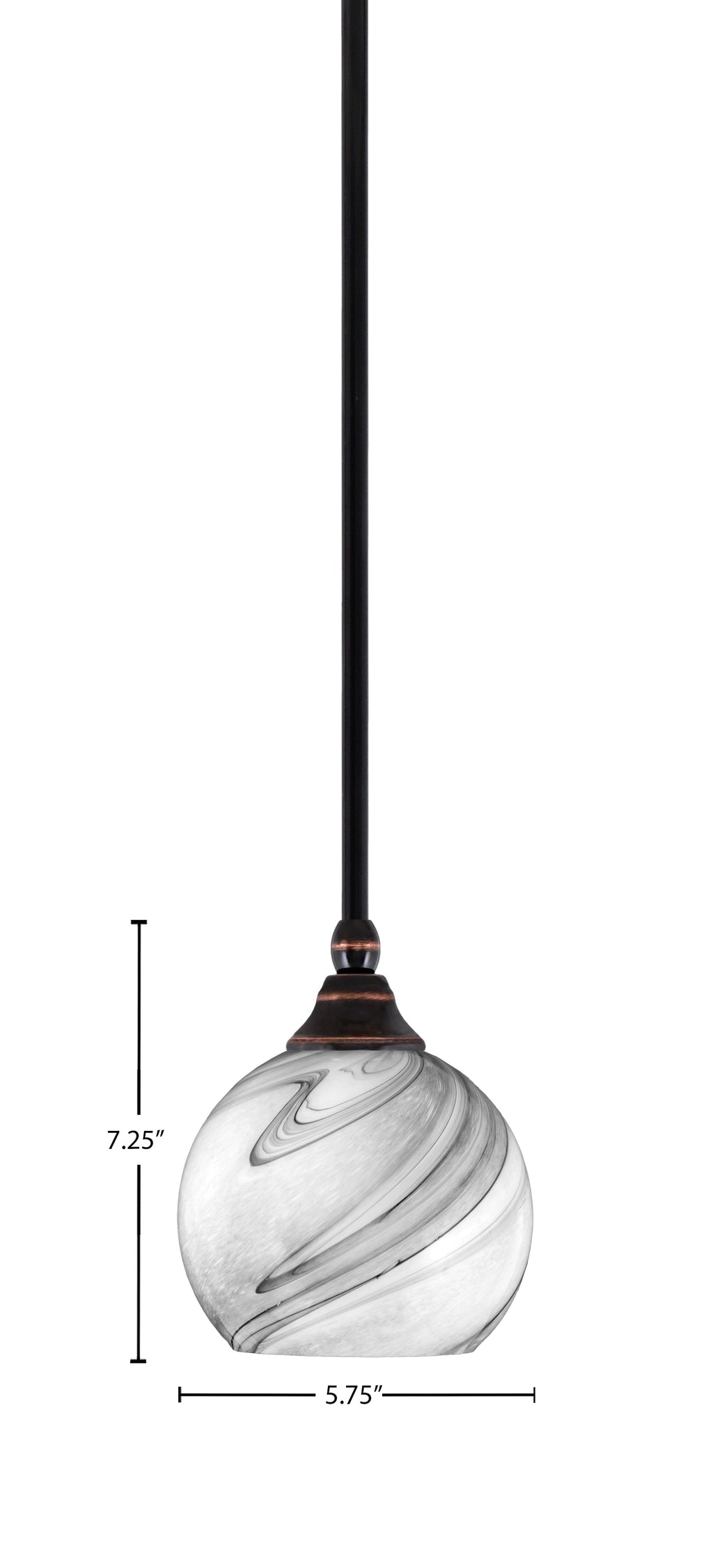 Stem One Light Mini Pendant in Black Copper with 5.75" Onyx Swirl Shade