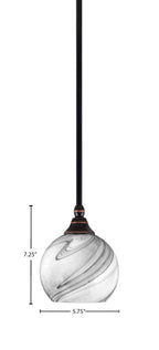 Stem One Light Mini Pendant in Black Copper with 5.75" Onyx Swirl Shade