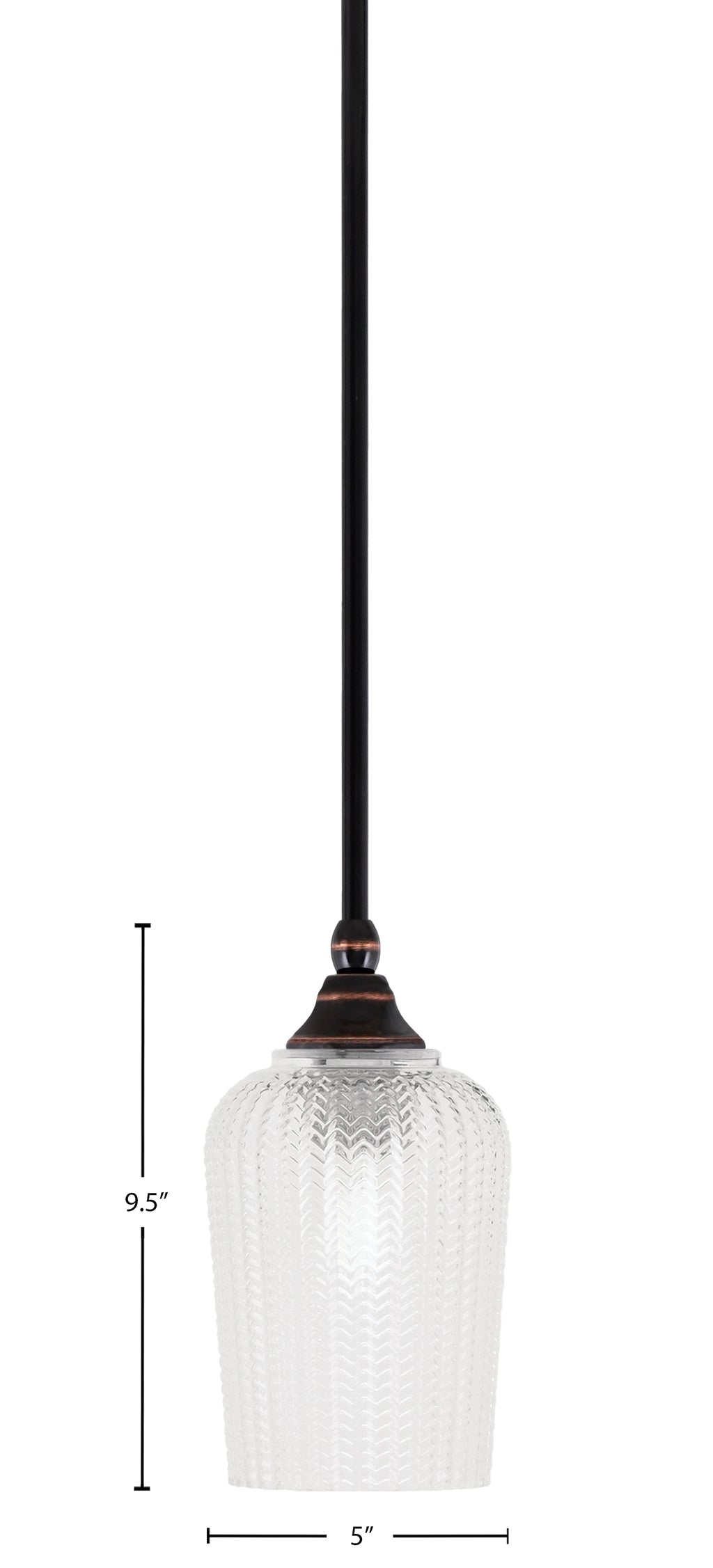 Stem One Light Mini Pendant in Black Copper with 5" Clear Textured Shade