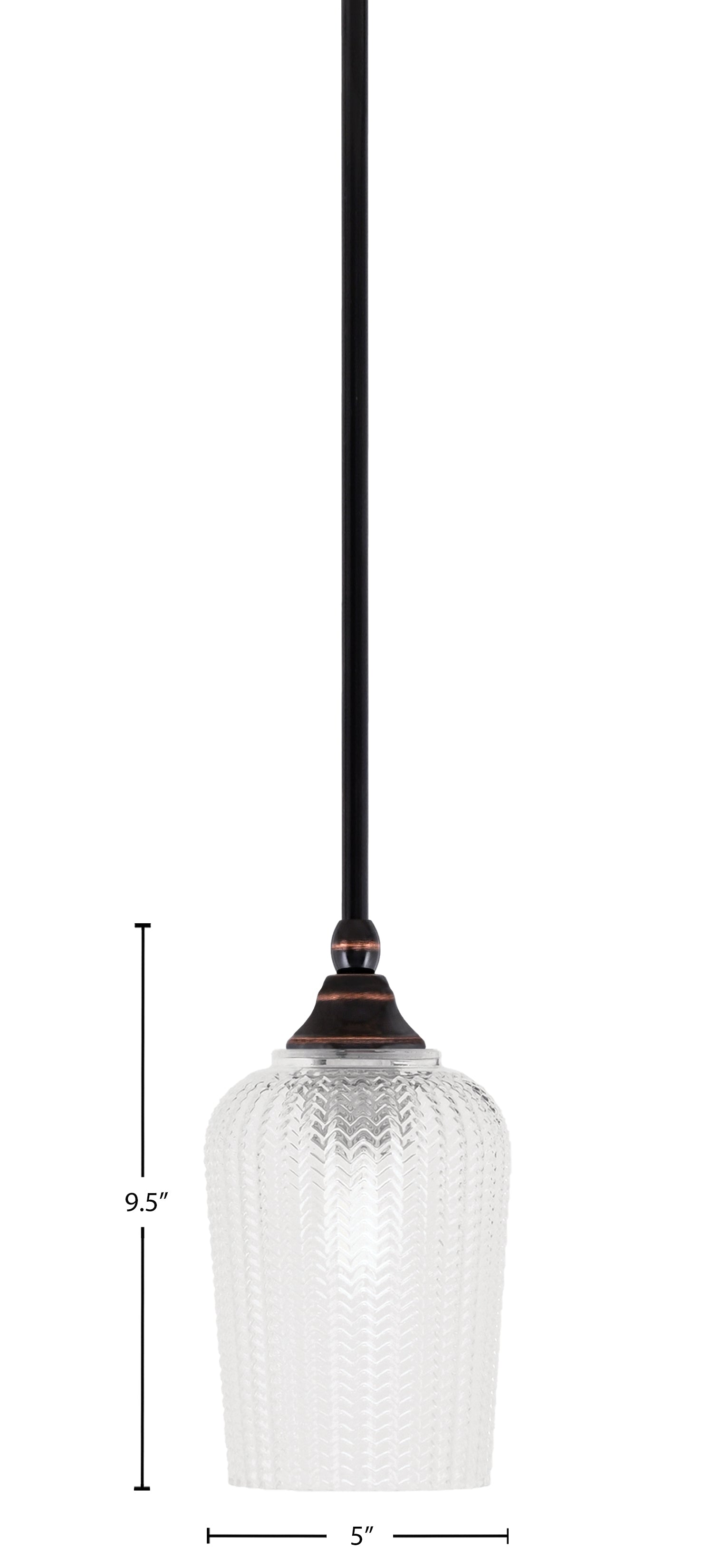 Stem One Light Mini Pendant in Black Copper with 5" Clear Textured Shade