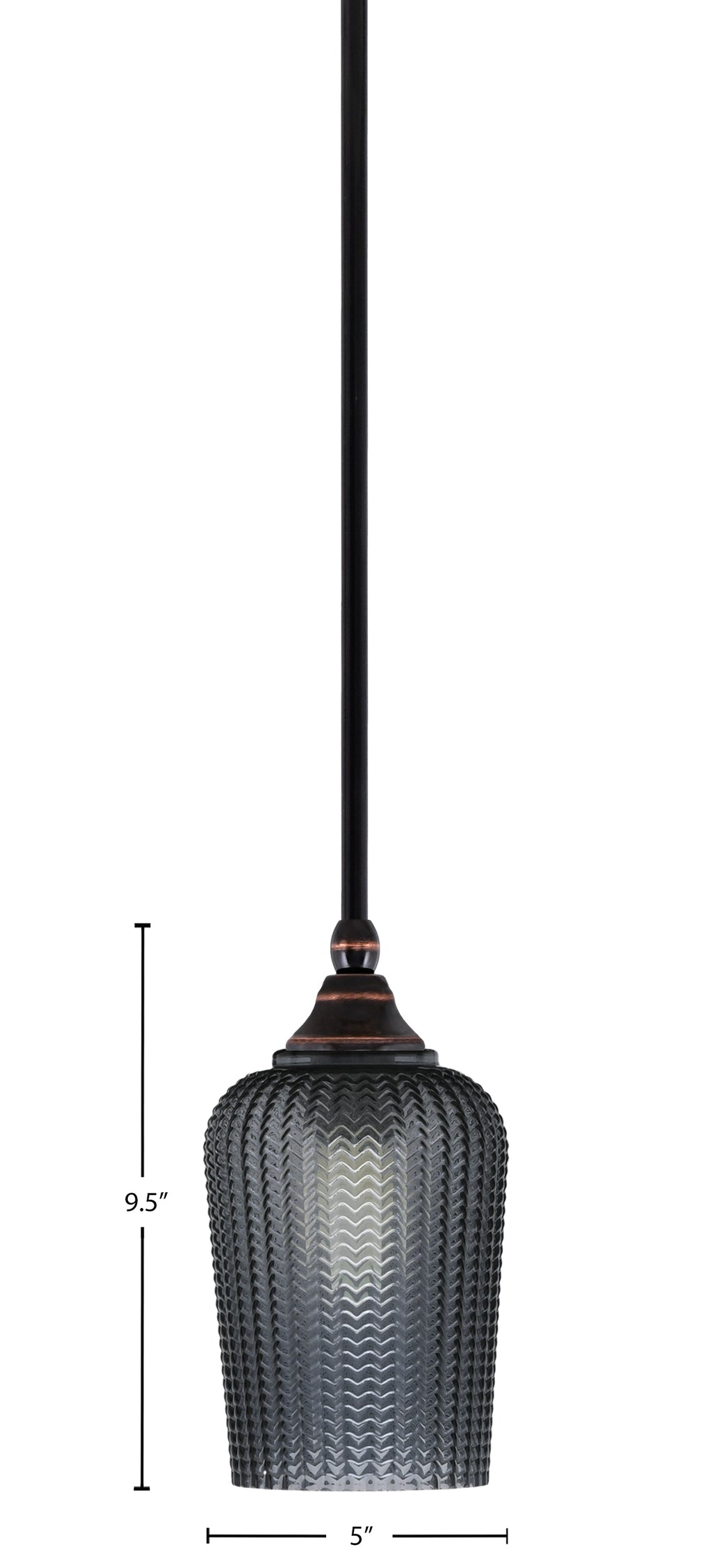 Stem One Light Mini Pendant in Black Copper with 5" Smoke Textured Shade