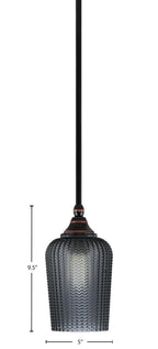Stem One Light Mini Pendant in Black Copper with 5" Smoke Textured Shade