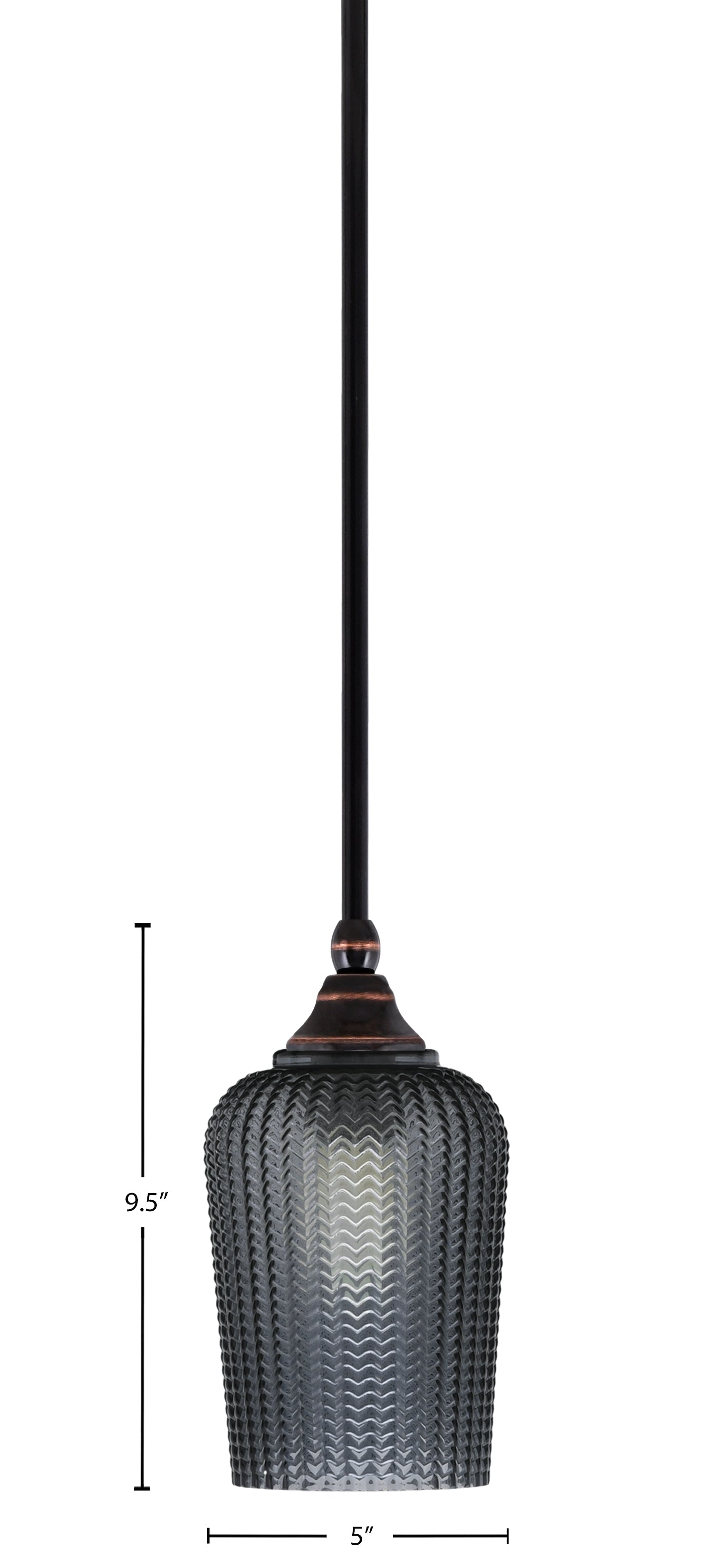 Stem One Light Mini Pendant in Black Copper with 5" Smoke Textured Shade